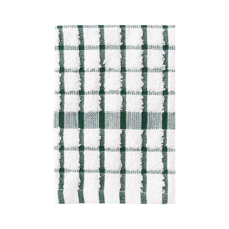 Ritz Concepts Cordinate Check Dish Cloth 100% Cotton Terry White/Dark Green, PK12 20820